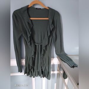 Hunter green Long Sleeve ruffled cardigan Sweater
